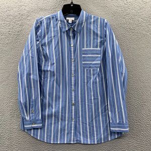 J Jill Shirt Womens Small Button Up Blouse Top Striped Blue White